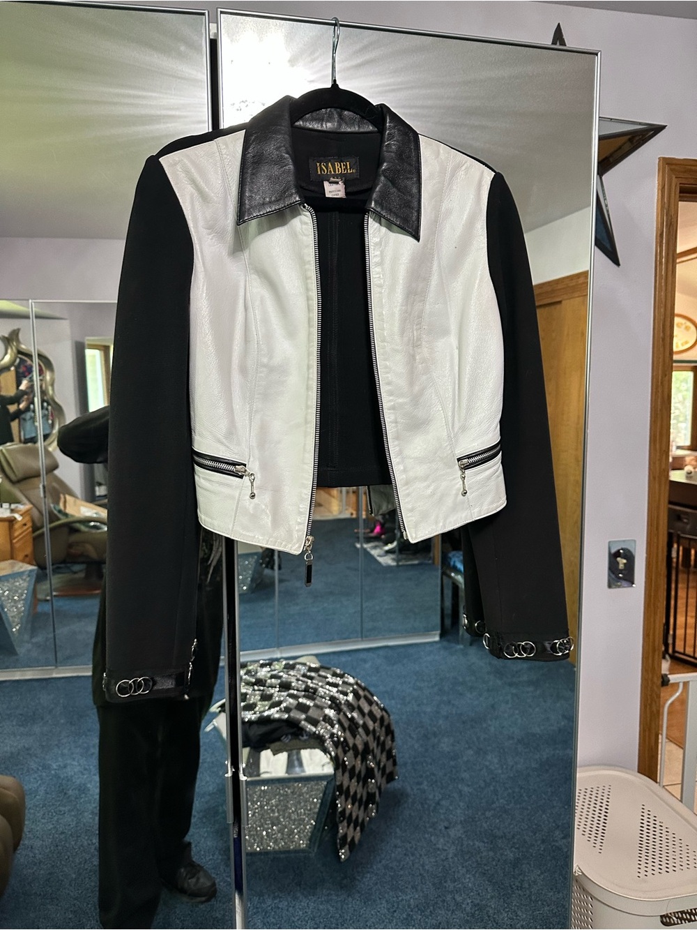Two-Tone Black & White Leather Jacket real leather